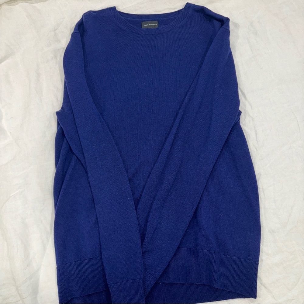 Club Monaco Blue Merino Wool Men’s Sweater Size Medium M Long Sleeve Round Neck